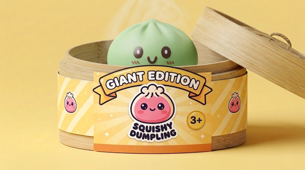 Dumpling Squishy Giant Green Jumbo 15 cm in het bamboe stoommandje