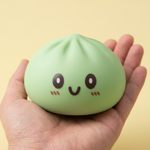 Dumpling Squishy Giant Green Jumbo 15 cm in de hand gehouden, echte grootte