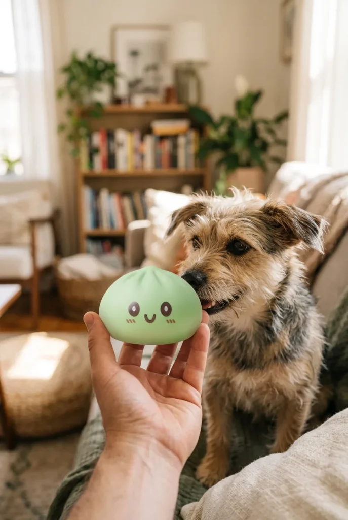 Dumpling Squishy Giant Green Jumbo 15 cm met een knuffel