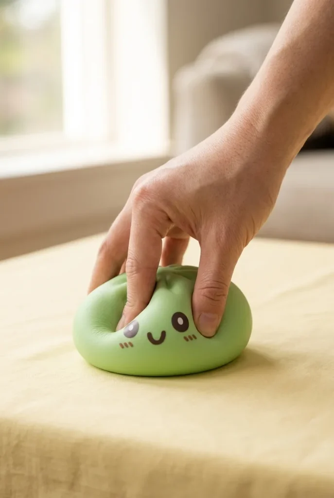 Dumpling Squishy Giant Green Jumbo 15 cm tijdens het knijpen