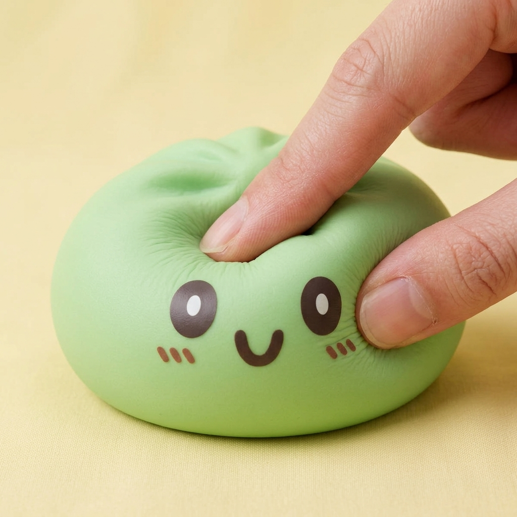 Dumpling Squishy Giant Green Jumbo 15 cm tijdens het knijpen, zacht materiaal
