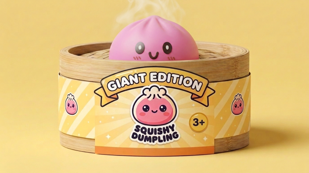 Dumpling Squishy Giant Roze in het bamboe stoommandje