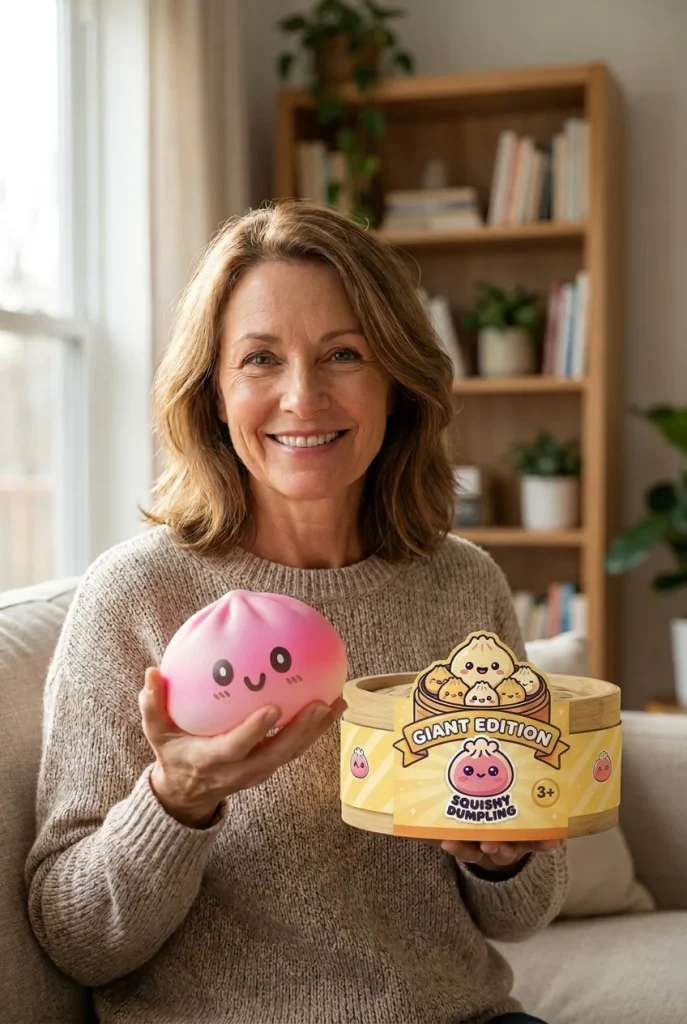 Dumpling Squishy Giant Roze met zijn doos
