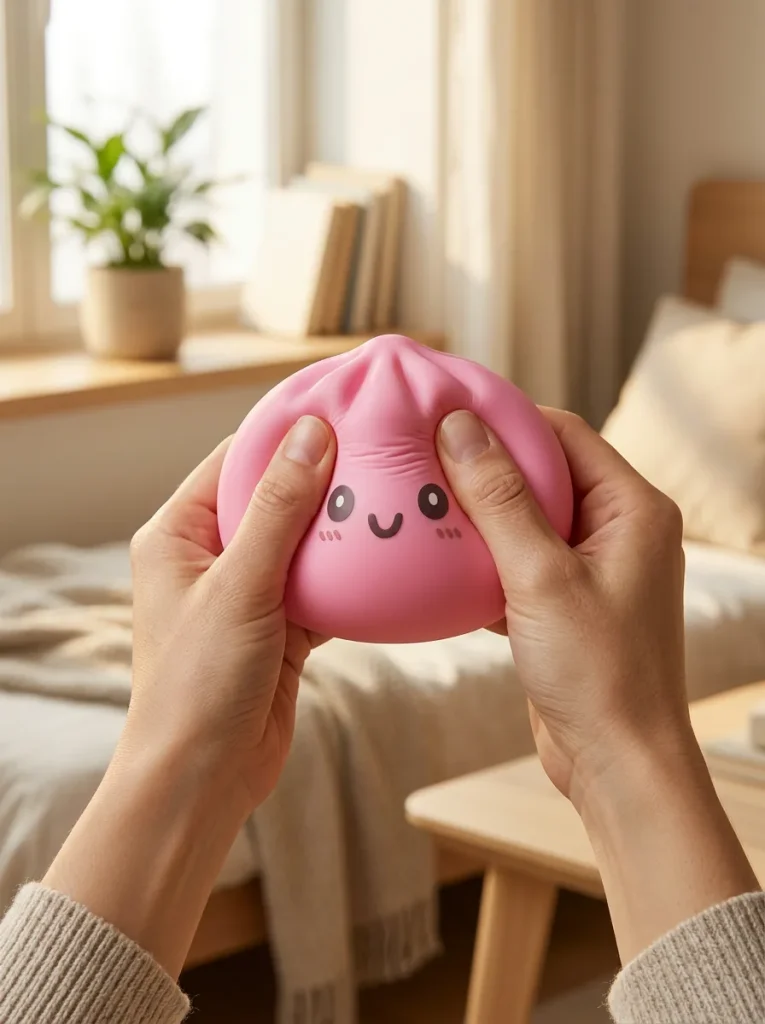 Dumpling Squishy Giant Roze tijdens het knijpen