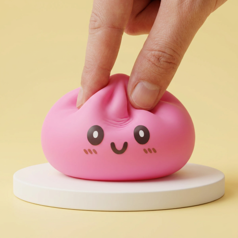 Dumpling Squishy Giant Roze tijdens het knijpen, zacht materiaal