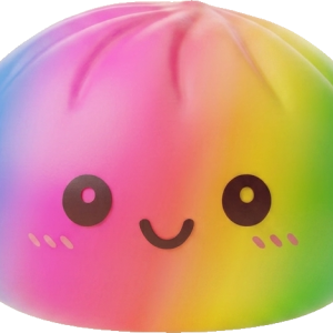 Rainbow Dumpling Squishy XXL 15 cm tijdens het knijpen, zacht materiaal