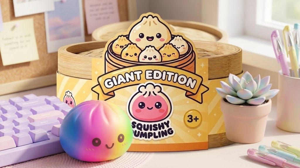 Rainbow Dumpling Squishy XXL 15 cm in zijn kawaii omgeving