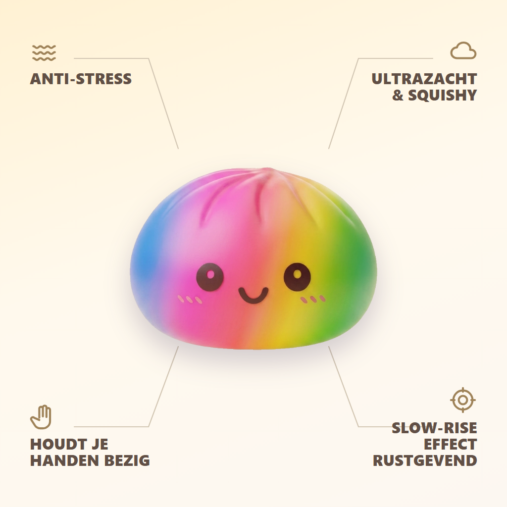 Rainbow Dumpling Squishy XXL 15 cm — zijn voordelen
