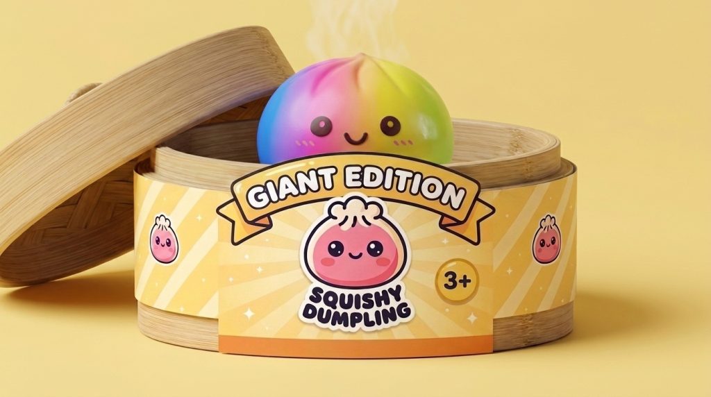 Rainbow Dumpling Squishy XXL 15 cm in het bamboe stoommandje