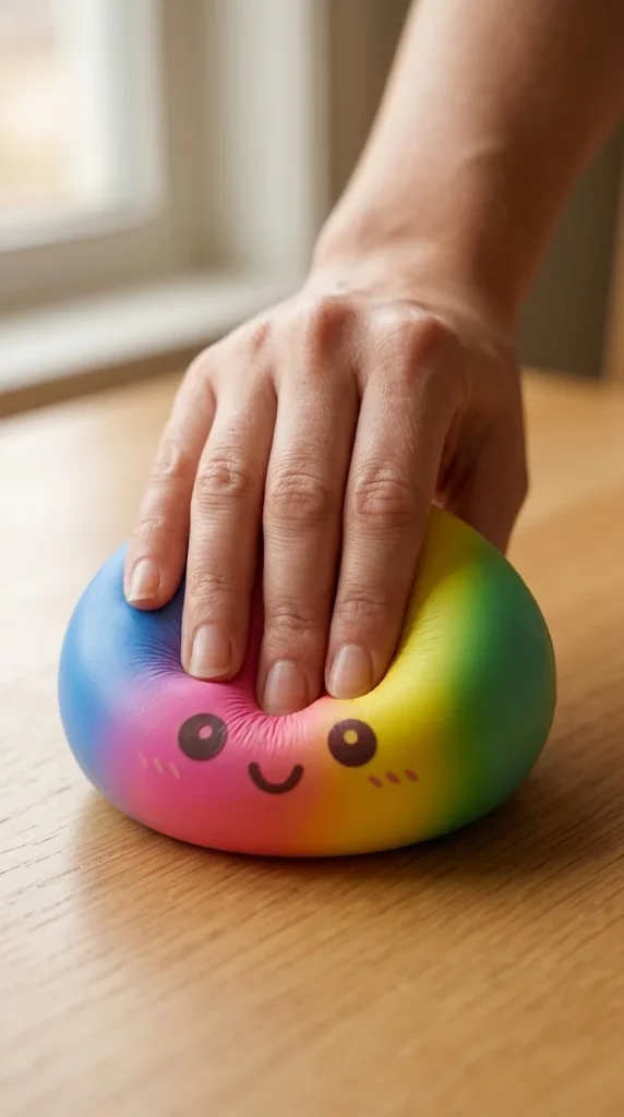Rainbow Dumpling Squishy XXL 15 cm tijdens het knijpen