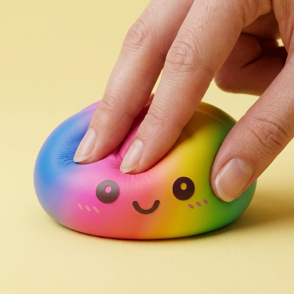 Rainbow Dumpling Squishy XXL 15 cm tijdens het knijpen, zacht materiaal