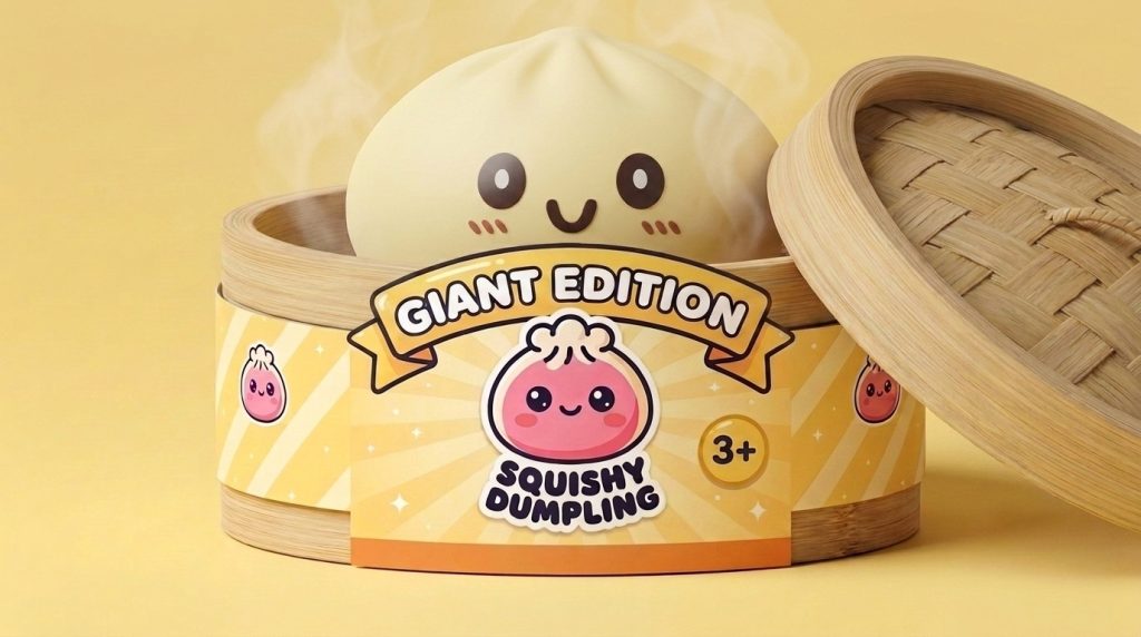 Dumpling Squishy Giant Geel – XXL Slow Rise in het bamboe stoommandje