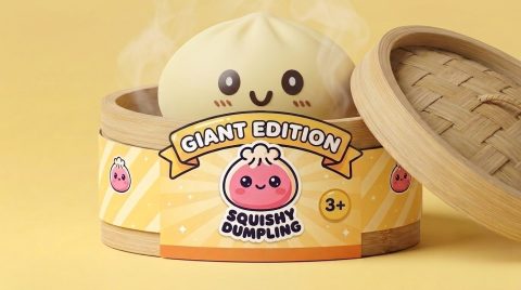 Dumpling Squishy Giant Geel – XXL Slow Rise in het bamboe stoommandje