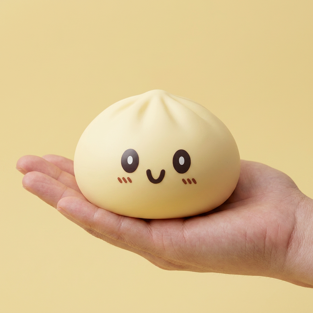 Dumpling Squishy Giant Geel – XXL Slow Rise in de hand gehouden, echte grootte