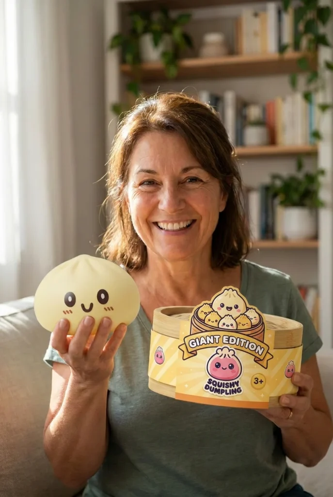 Dumpling Squishy Giant Geel – XXL Slow Rise met zijn doos