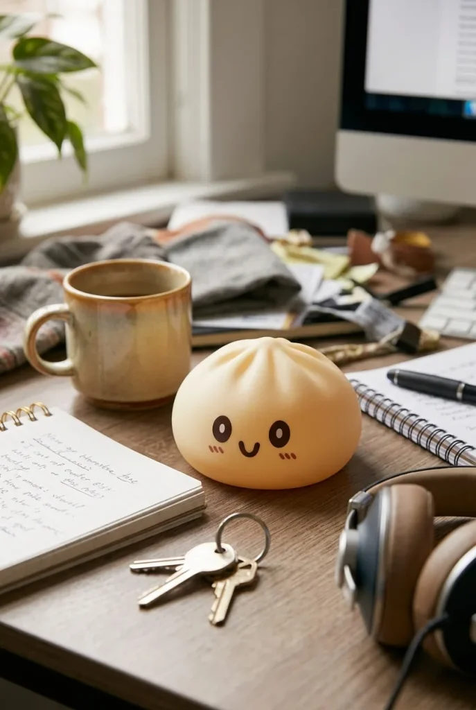 Dumpling Squishy Giant Geel – XXL Slow Rise op het bureau