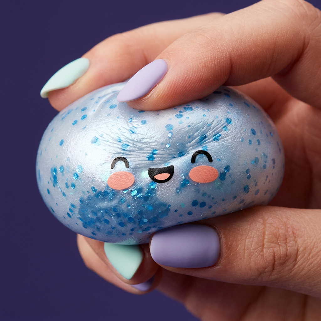 Dumpling Squishy Bleu Glacé Sparkle met Glitter — slow-rise effect, het schuim vert langzaam terug