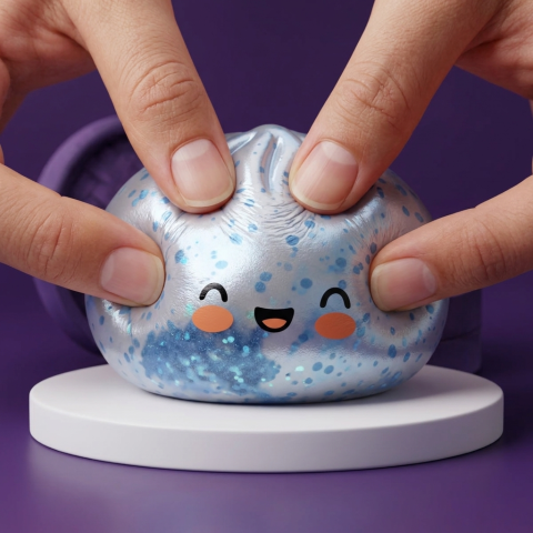 Dumpling Squishy Bleu Glacé Sparkle met Glitter tijdens het knijpen, zacht materiaal