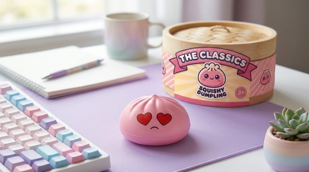 Mini Dumpling Squishy Mystery Box Bamboe in zijn kawaii omgeving