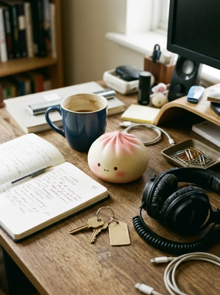 Mini Dumpling Squishy Mystery Box Bamboe op het bureau