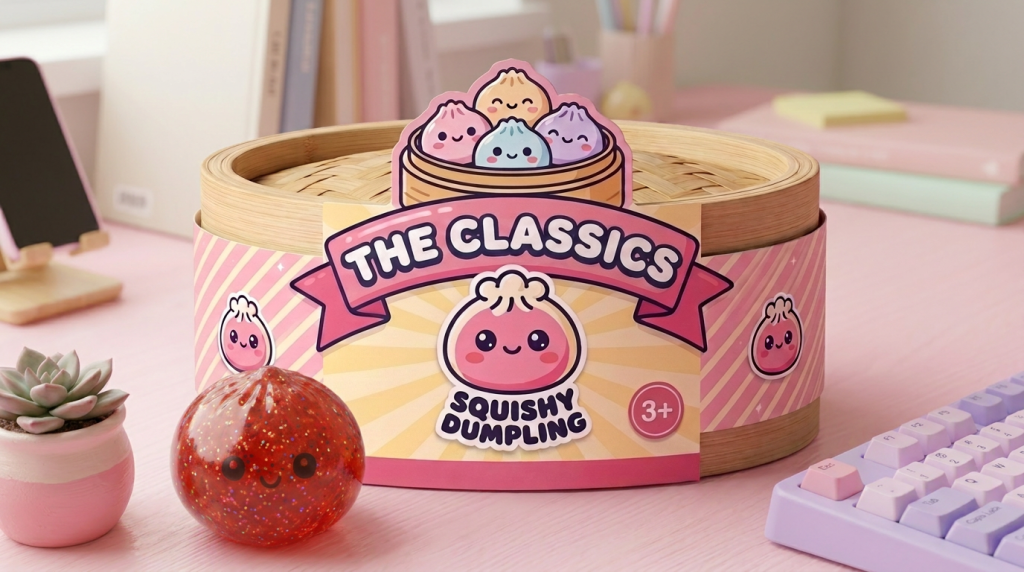 Mini Dumpling Squishy Metallic Mystery in zijn kawaii omgeving