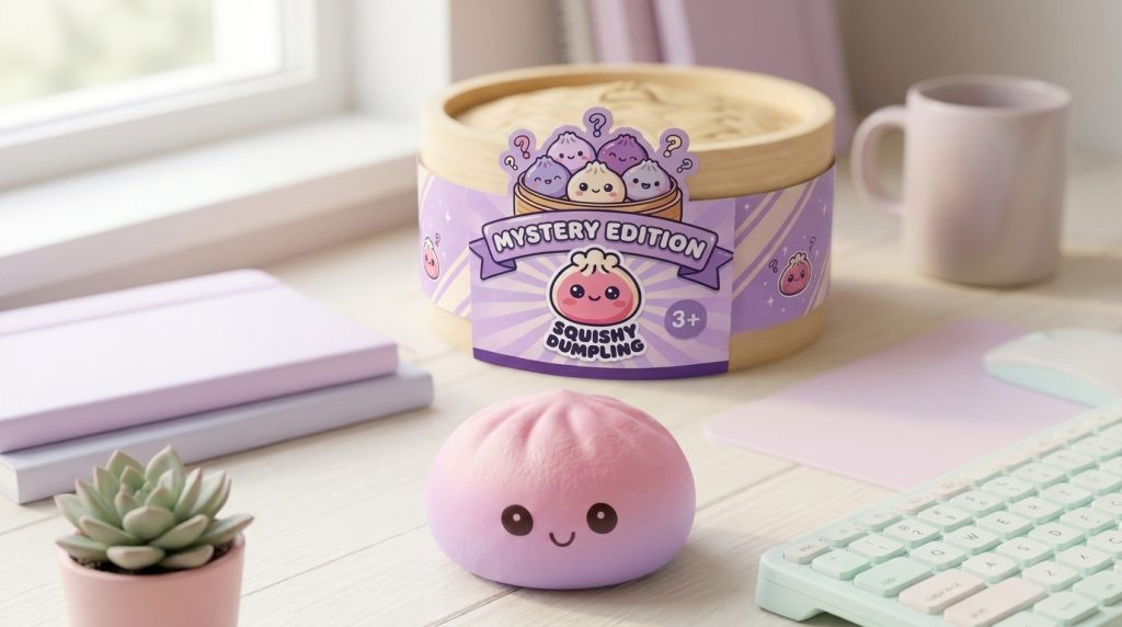 Mini Dumplings Squishy Mystery Verrassing in zijn kawaii omgeving