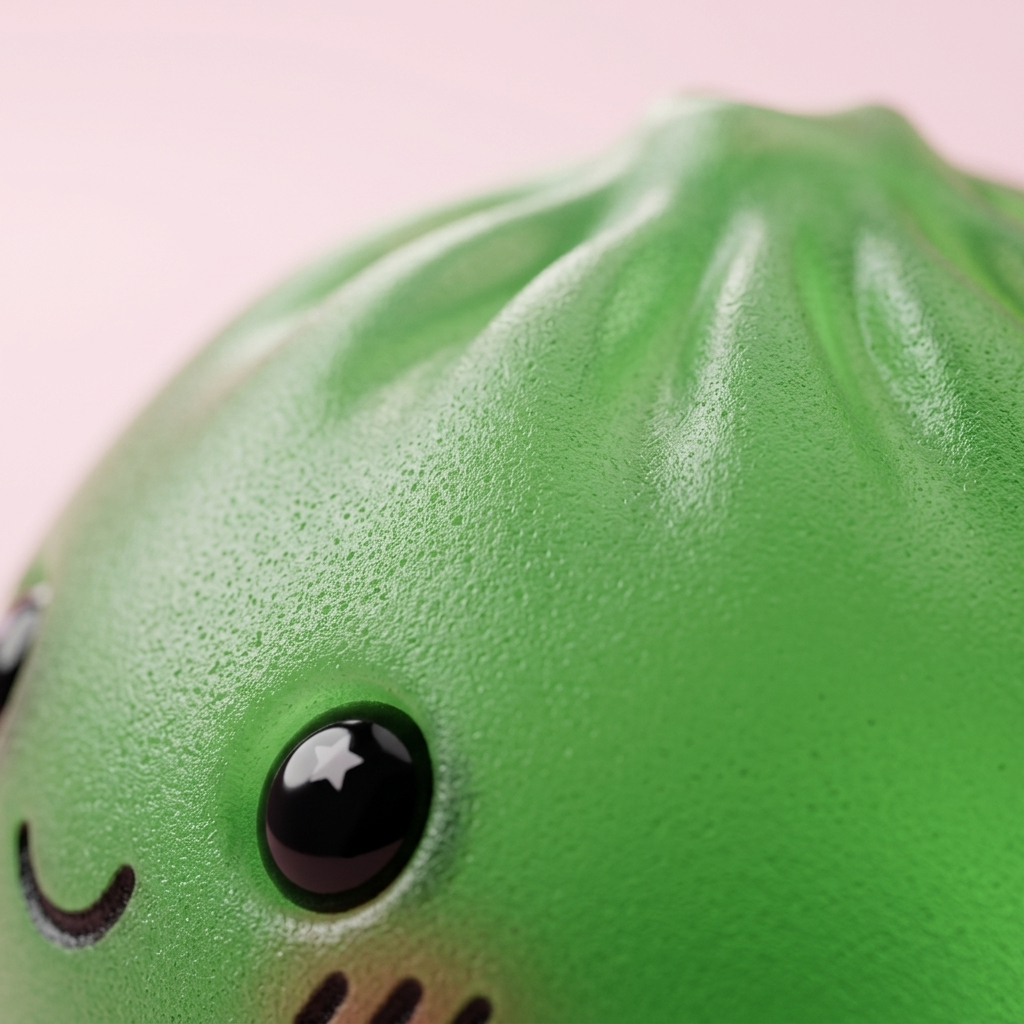 Mini Dumpling Squishy Suiker Set met Bamboe Mandje — macro-close-up van de textuur