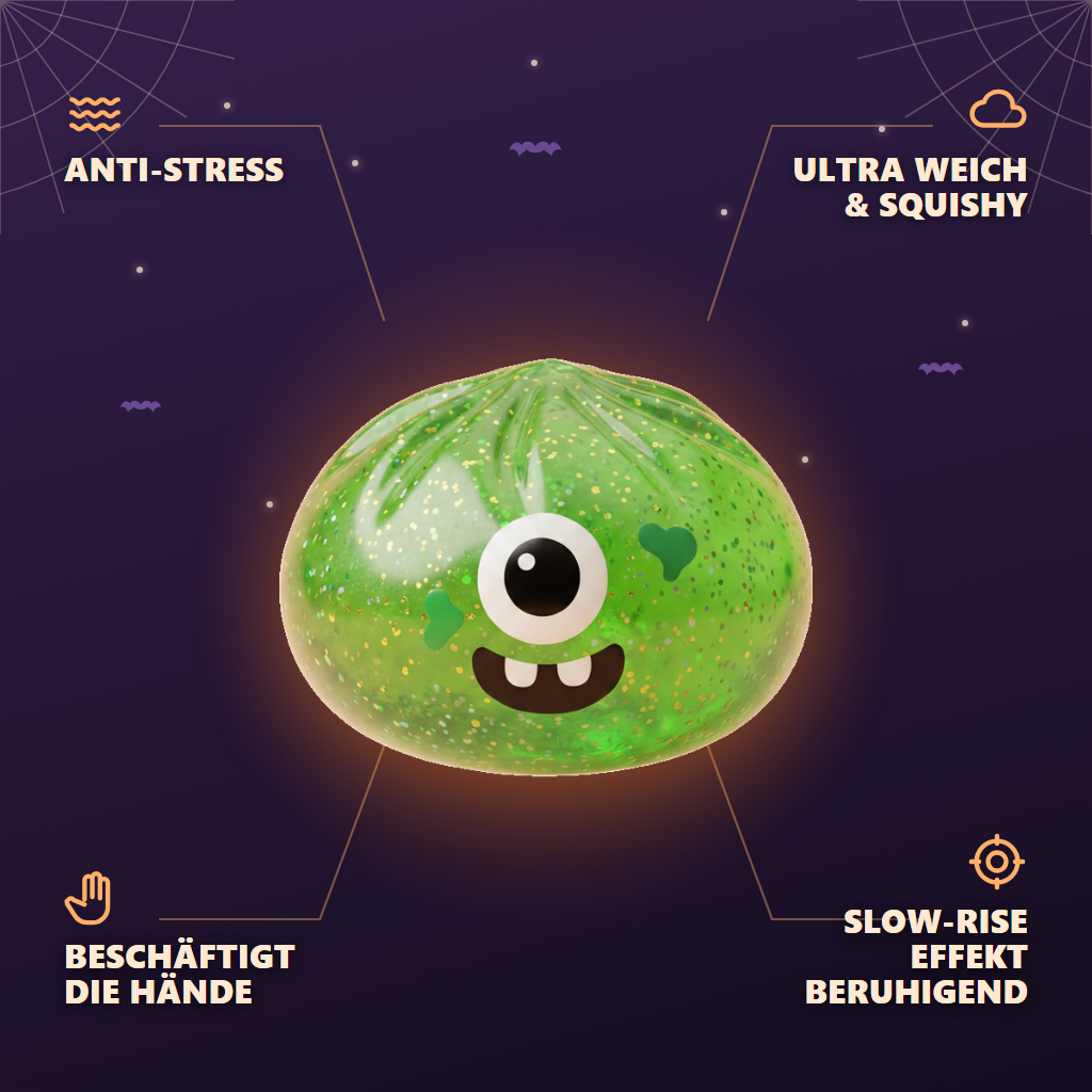 Squishy Dumpling Monster Halloween Groen Glitter — zijn voordelen