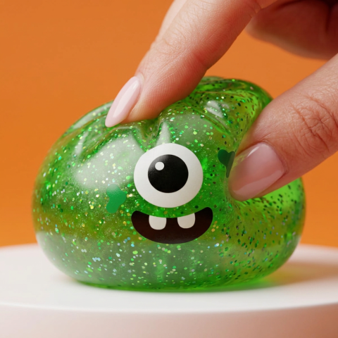 Squishy Dumpling Monster Halloween Groen Glitter — slow-rise effect, het schuim vert langzaam terug