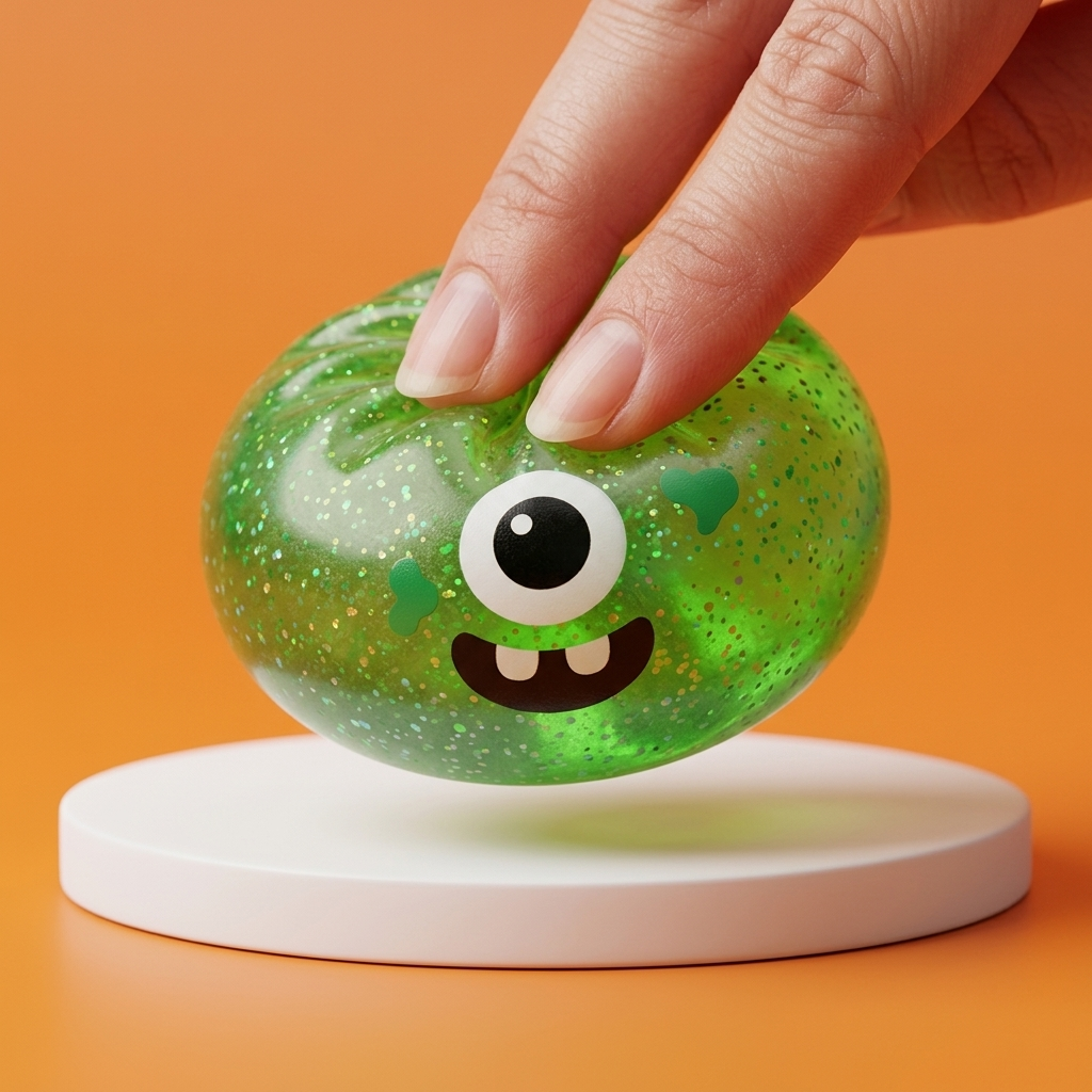 Squishy Dumpling Monster Halloween Groen Glitter tijdens het knijpen, zacht materiaal