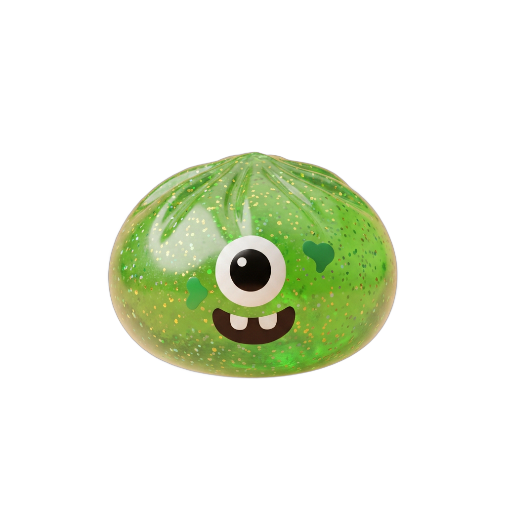 Squishy Dumpling Monster Halloween Groen Glitter tijdens het knijpen, zacht materiaal