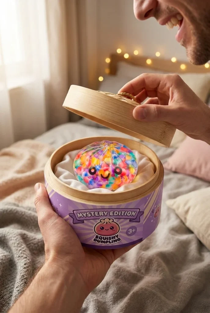 Mystery Dumpling Squishy Zachte Bubbel tijdens het uitpakken