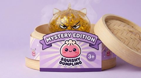 Glitter Dumpling Squishy Rare Unicorn Magic in het bamboe stoommandje