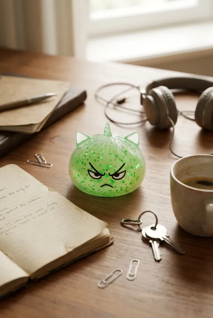 Glitter Dumpling Squishy Rare Unicorn Magic op het bureau