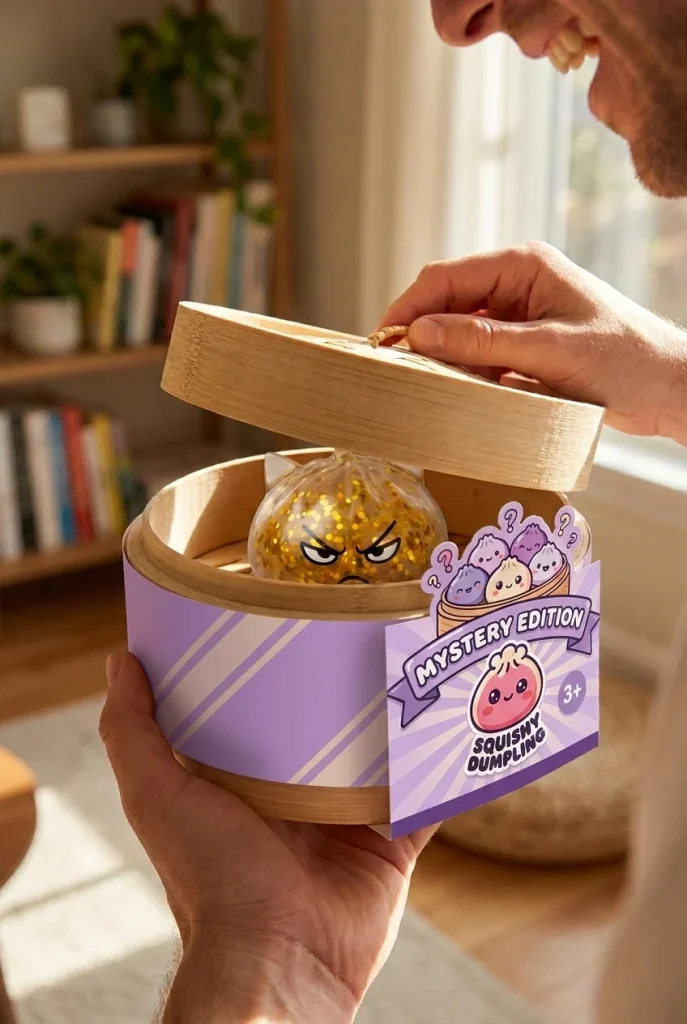 Glitter Dumpling Squishy Rare Unicorn Magic tijdens het uitpakken