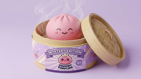 Mystery Dumpling Squishy Verrassingsbox in het bamboe stoommandje