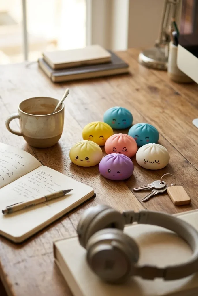Mystery Dumpling Squishy Verrassingsbox op het bureau