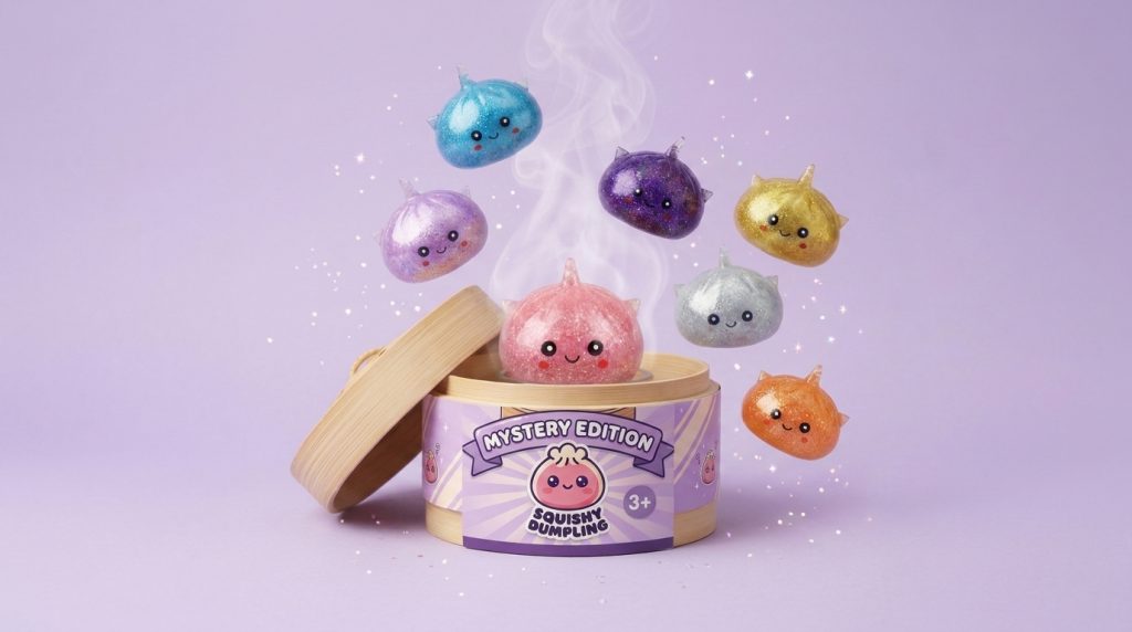 Mystery Dumpling Squishy Glitter Eenhoorn tijdens het knijpen, zacht materiaal