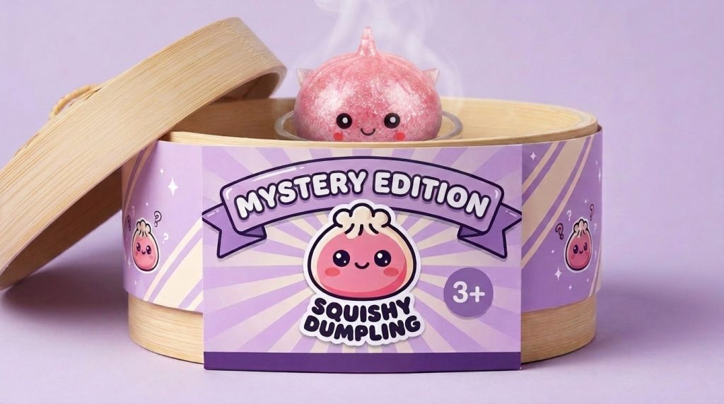 Mystery Dumpling Squishy Glitter Eenhoorn in het bamboe stoommandje