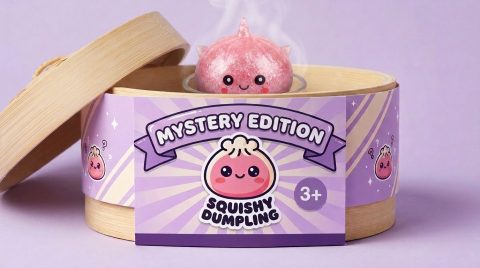 Mystery Dumpling Squishy Glitter Eenhoorn in het bamboe stoommandje