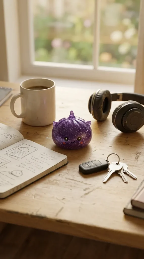 Mystery Dumpling Squishy Glitter Eenhoorn op het bureau