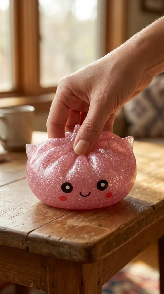 Mystery Dumpling Squishy Glitter Eenhoorn tijdens het knijpen