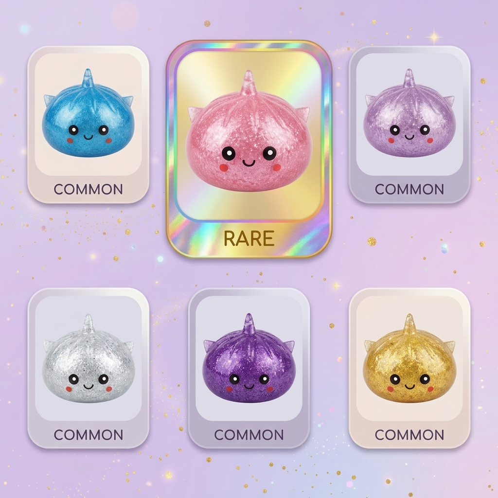 Mystery Dumpling Squishy Glitter Eenhoorn tijdens het knijpen, zacht materiaal