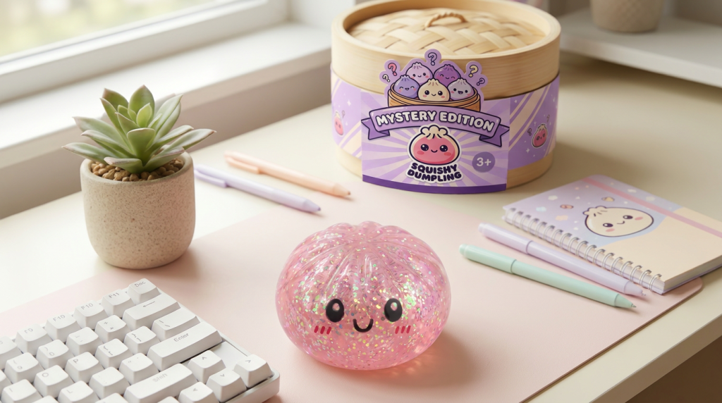 Dumplings Squishy Glitter Mystery – Glinsterende Verrassing in zijn kawaii omgeving