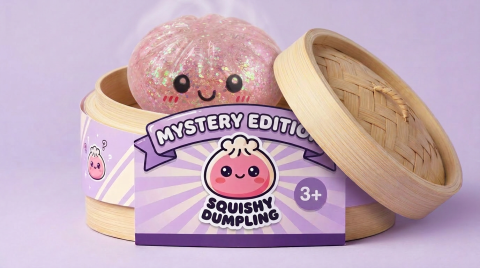 Dumplings Squishy Glitter Mystery – Glinsterende Verrassing in het bamboe stoommandje