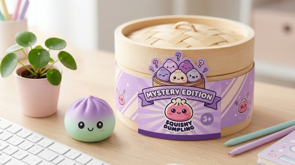 Dumpling Squishy Ombre Mystery Verrassing in zijn kawaii omgeving
