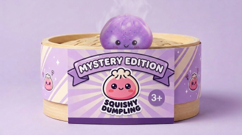 Dumpling Squishy Mystery Glow In The Dark Glitter in het bamboe stoommandje