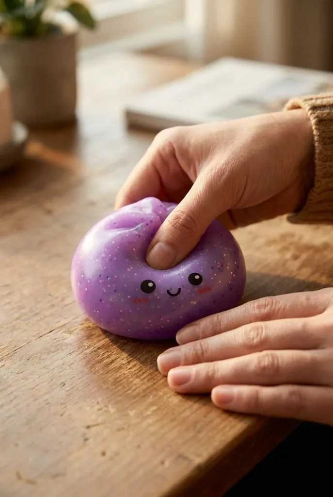 Dumpling Squishy Mystery Glow In The Dark Glitter tijdens het knijpen