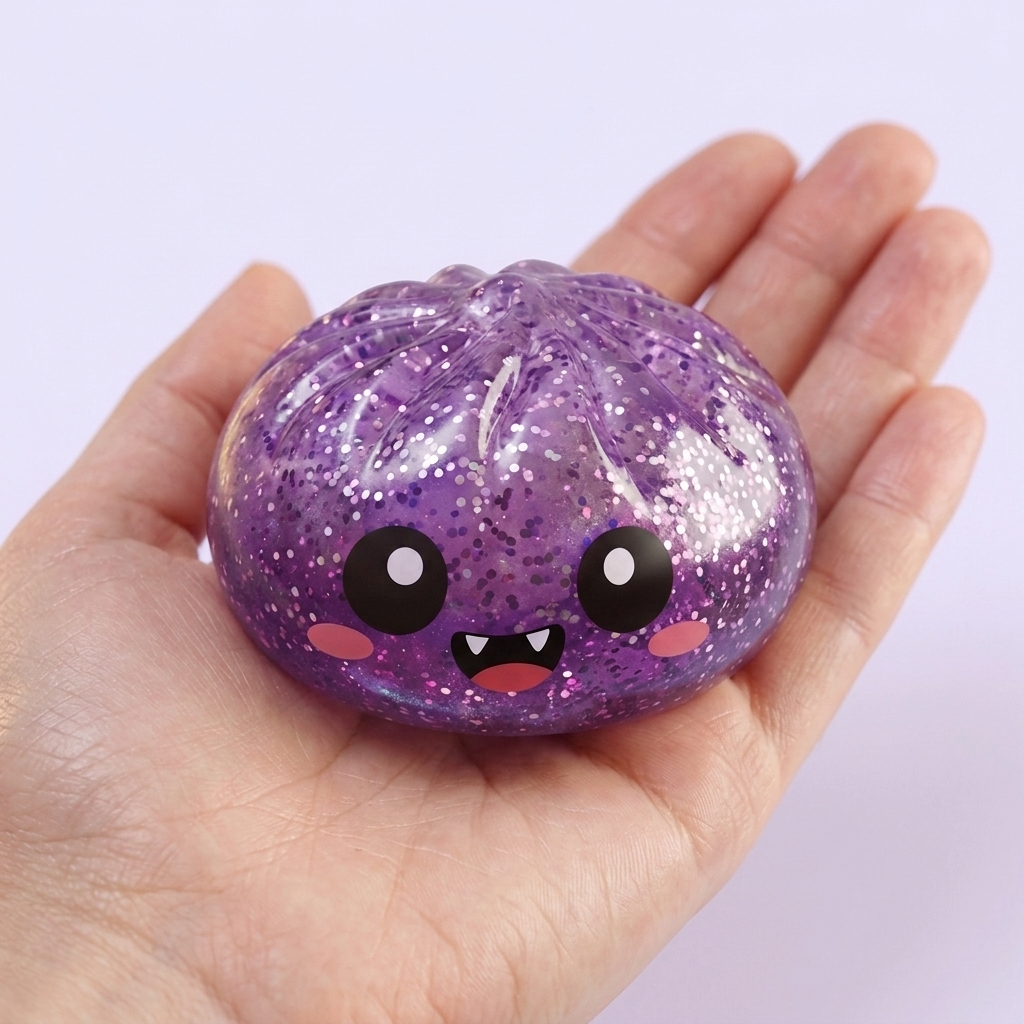 Squishy Dumpling Mystery Halloween – 6 Designs in de hand gehouden, echte grootte