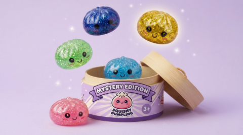 Squishy Dumpling Mystery Glitter Mini Set tijdens het knijpen, zacht materiaal